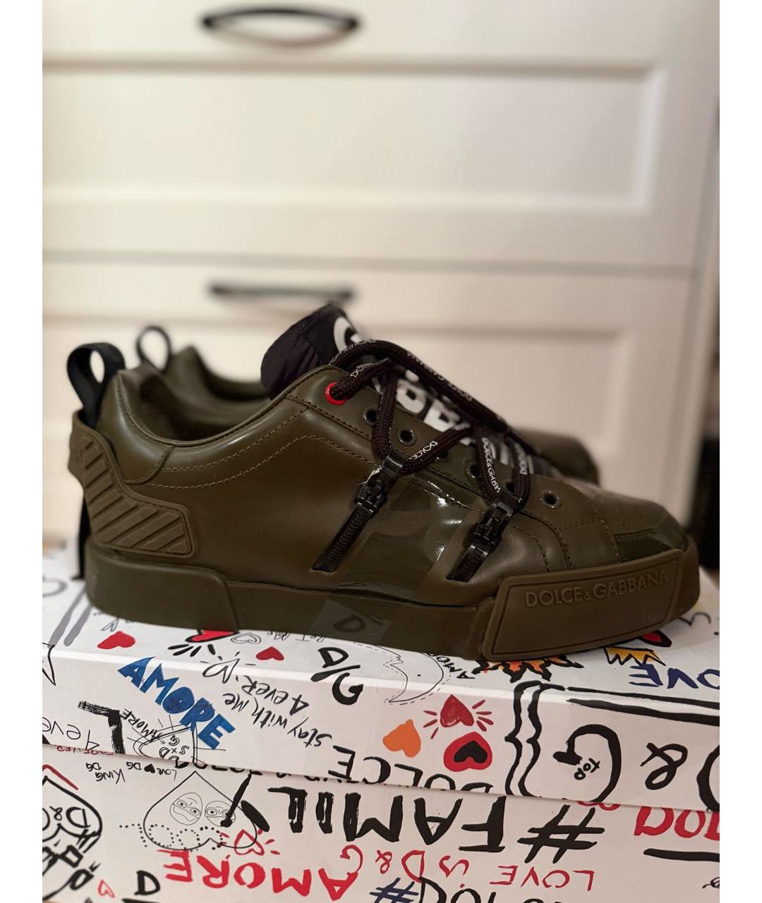 DOLCE&GABBANA Хаки кожаные низкие кроссовки / кеды, фото 8
