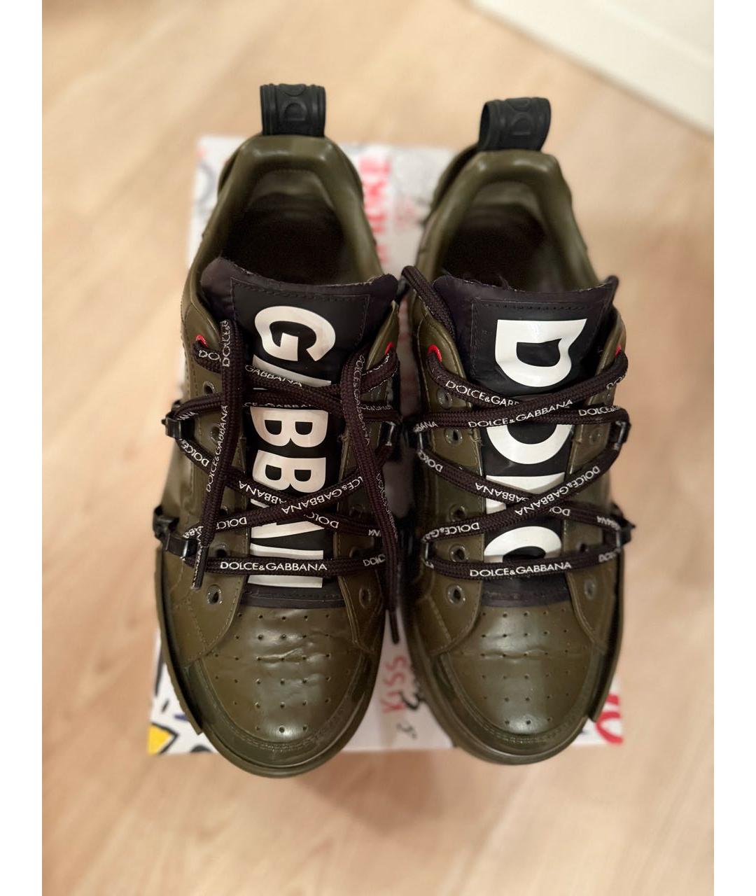 DOLCE&GABBANA Хаки кожаные низкие кроссовки / кеды, фото 3