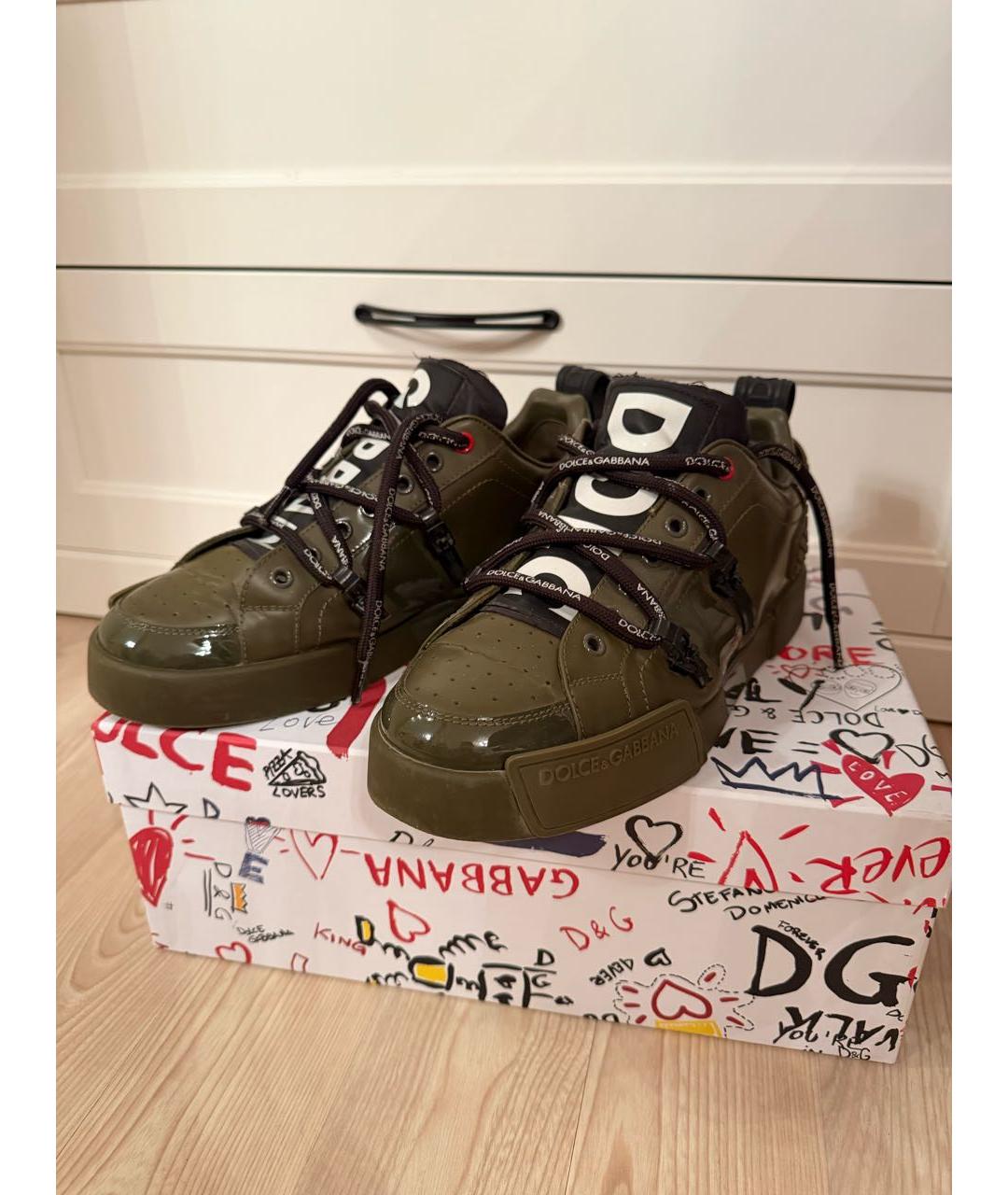 DOLCE&GABBANA Хаки кожаные низкие кроссовки / кеды, фото 2