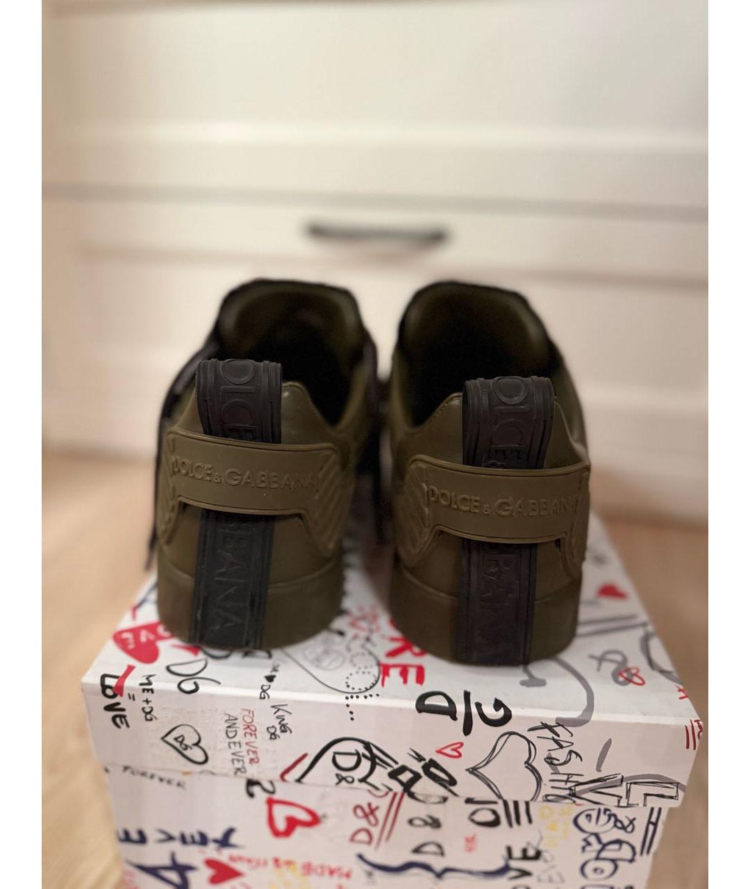 DOLCE&GABBANA Хаки кожаные низкие кроссовки / кеды, фото 4