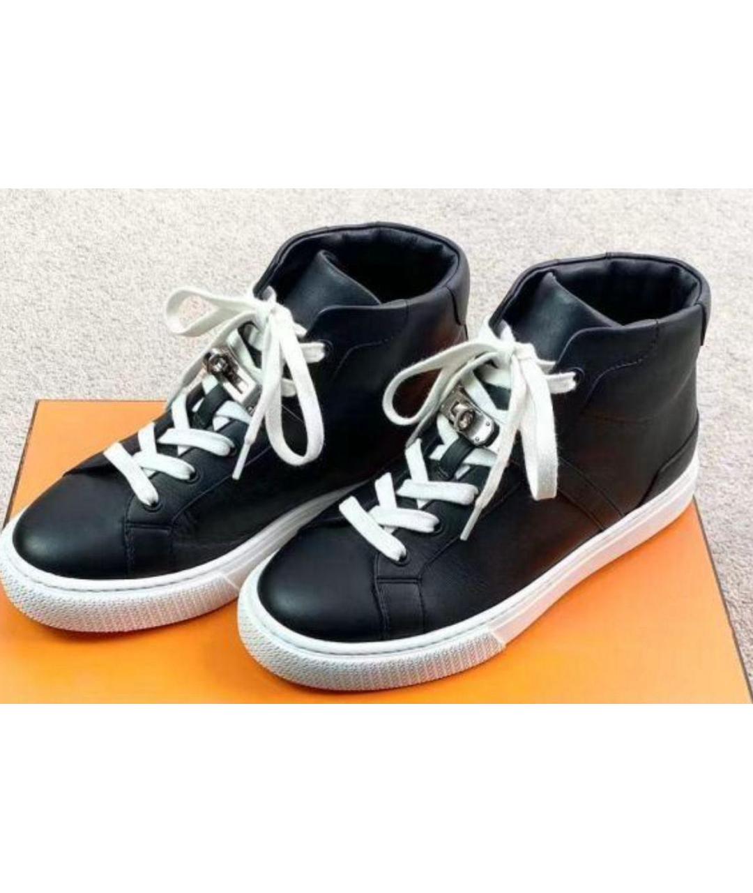 HERMES Черные кожаные кеды, фото 3