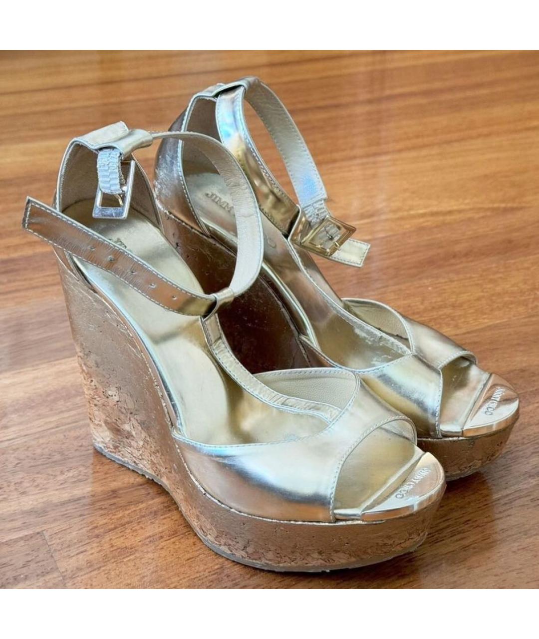 JIMMY CHOO Золотые кожаные босоножки, фото 4