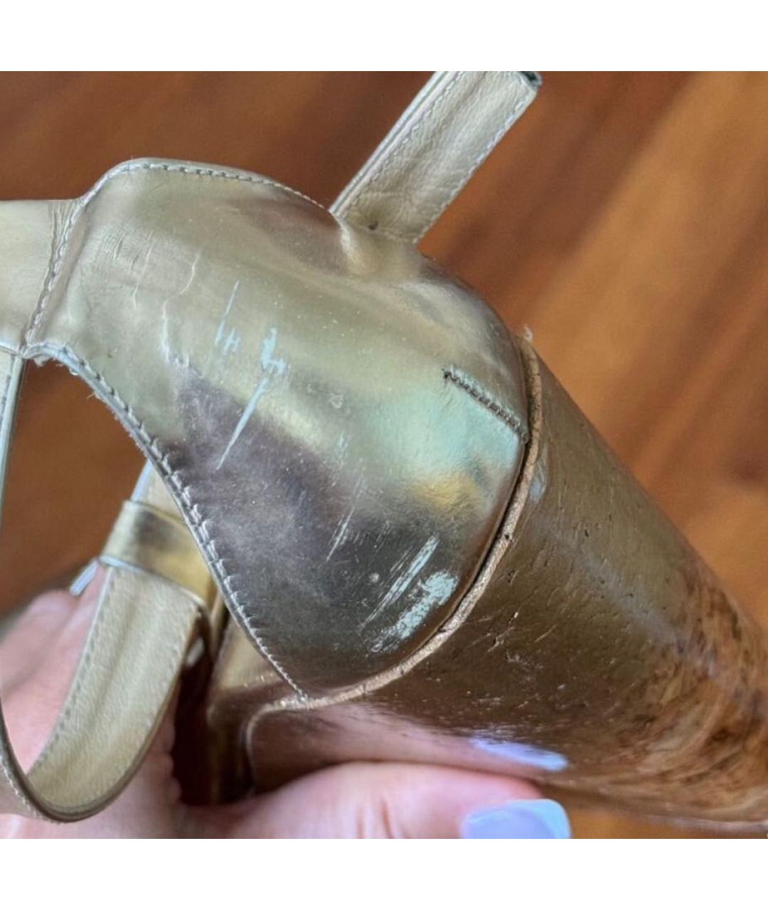 JIMMY CHOO Золотые кожаные босоножки, фото 2