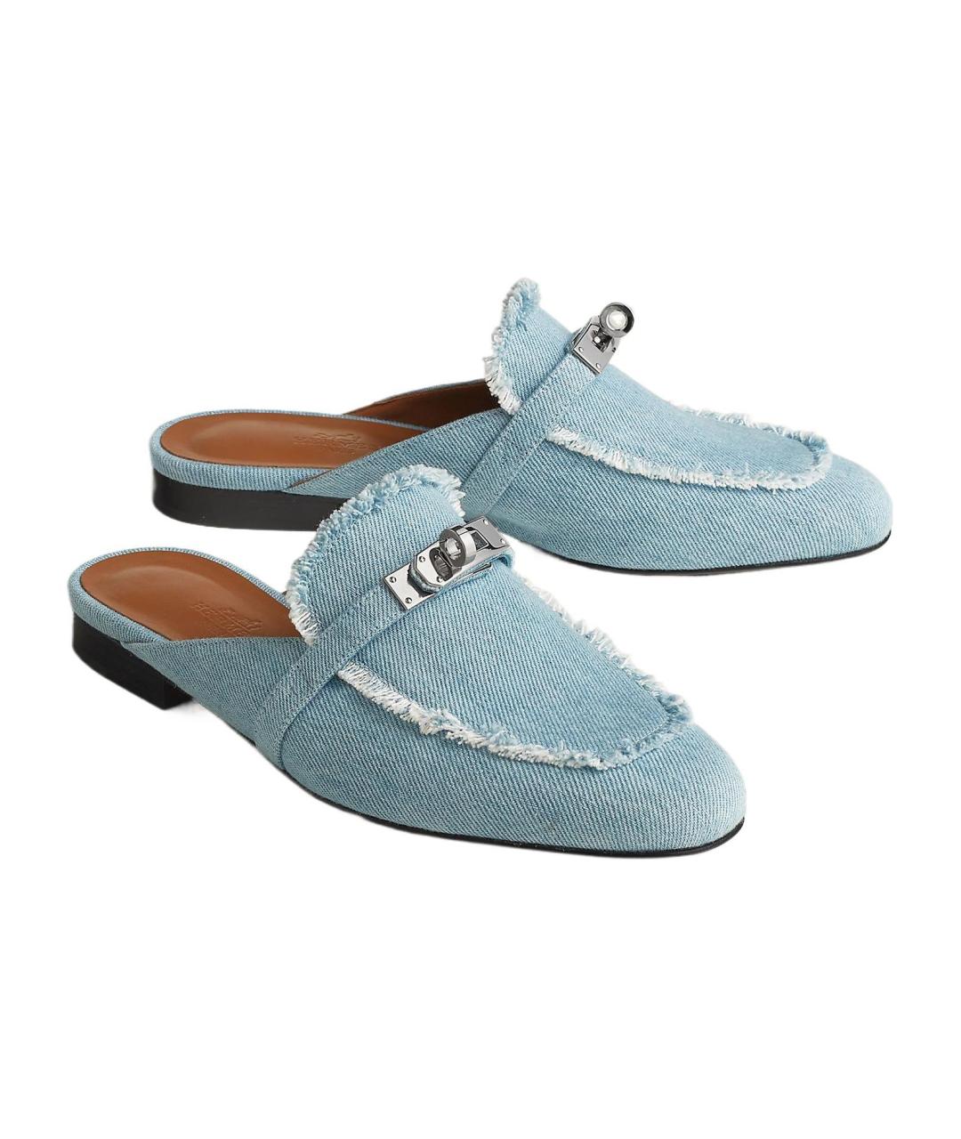 HERMES Голубые мюли, фото 3