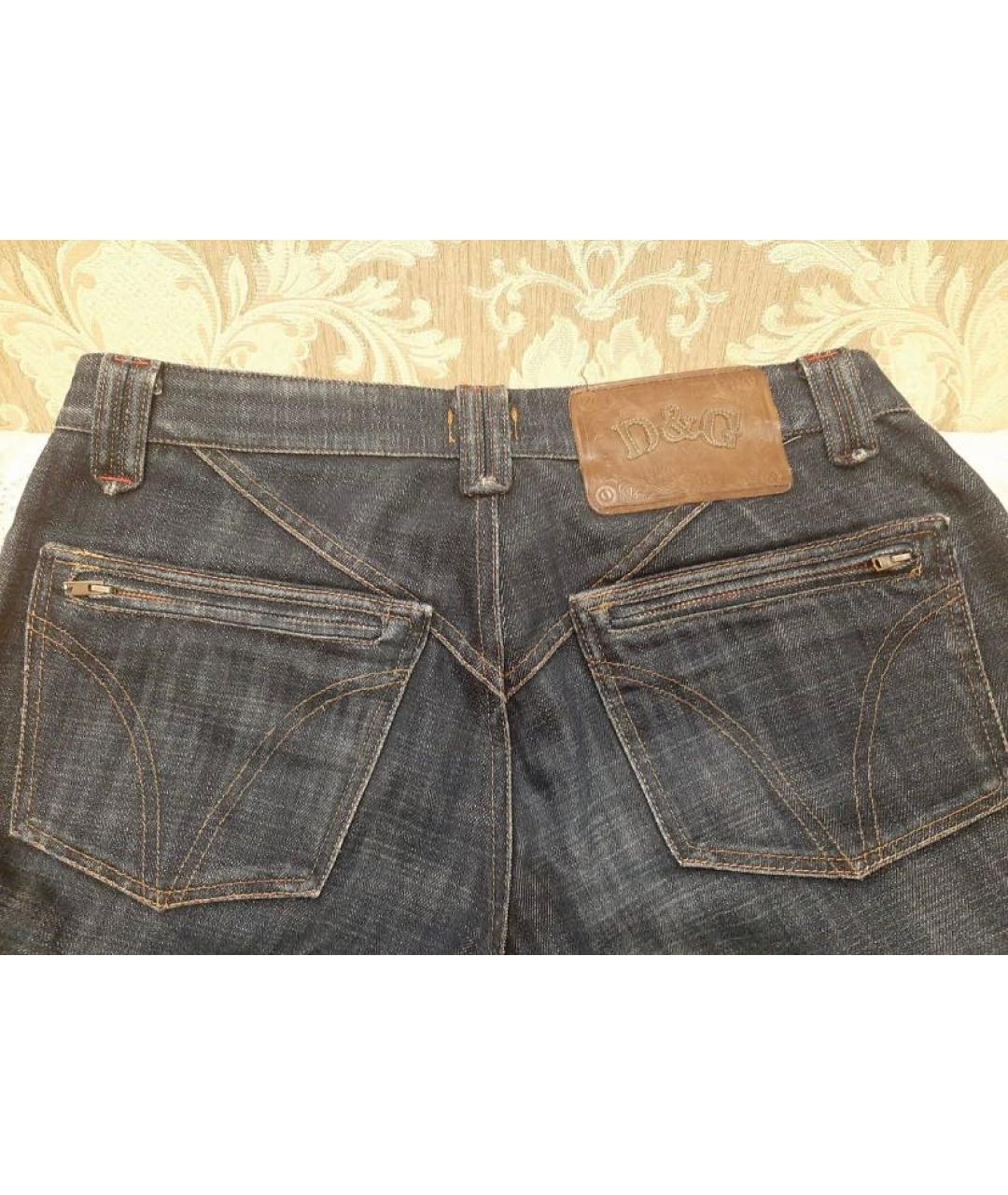 DOLCE&GABBANA Темно-синие хлопковые прямые джинсы, фото 4