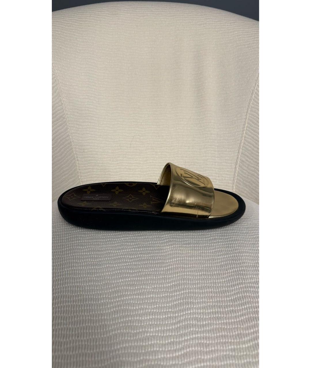 LOUIS VUITTON Золотые кожаные шлепанцы, фото 9