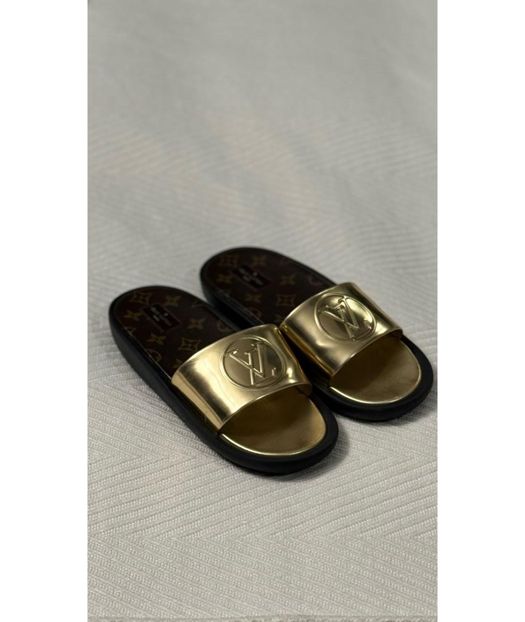 LOUIS VUITTON Золотые кожаные шлепанцы, фото 6