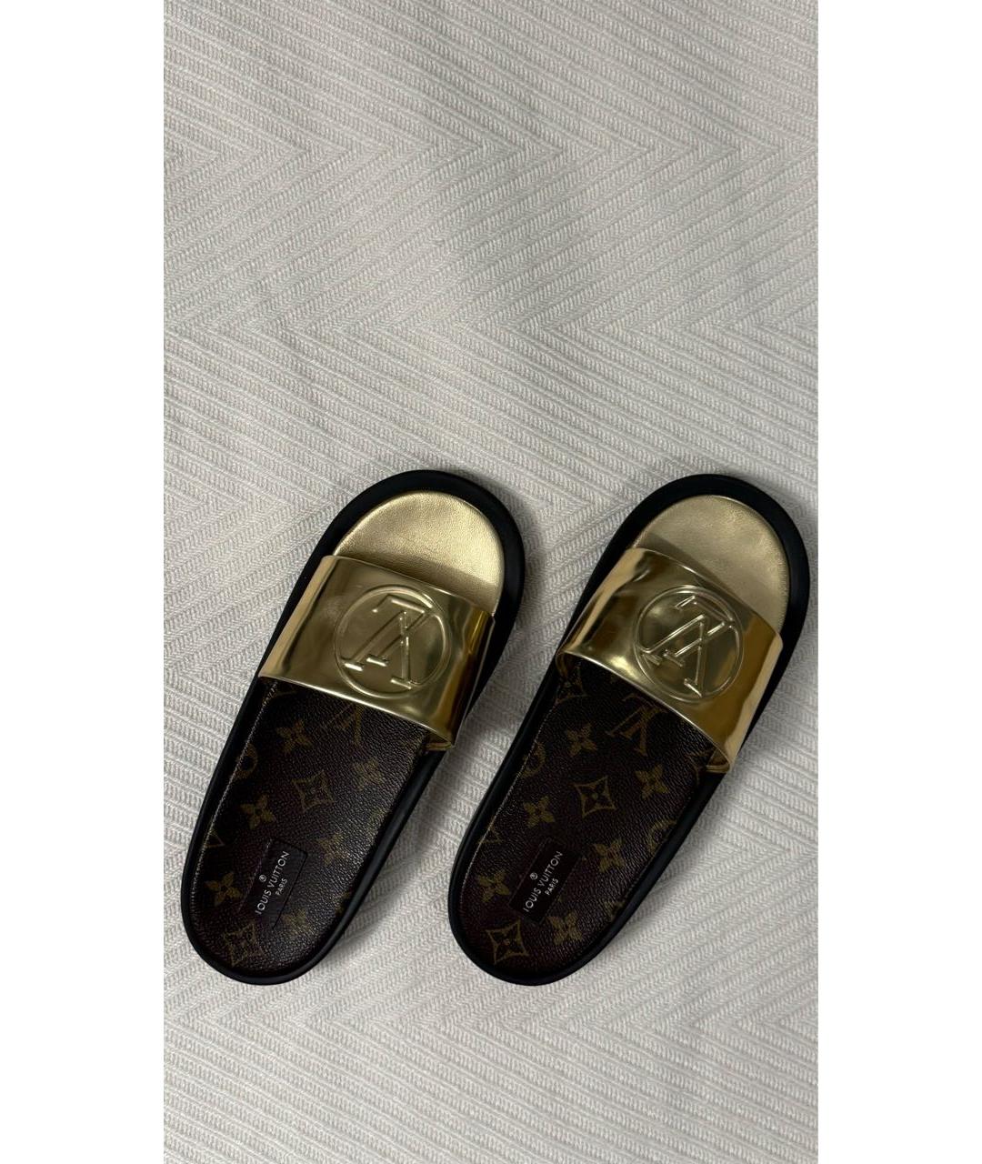 LOUIS VUITTON Золотые кожаные шлепанцы, фото 3