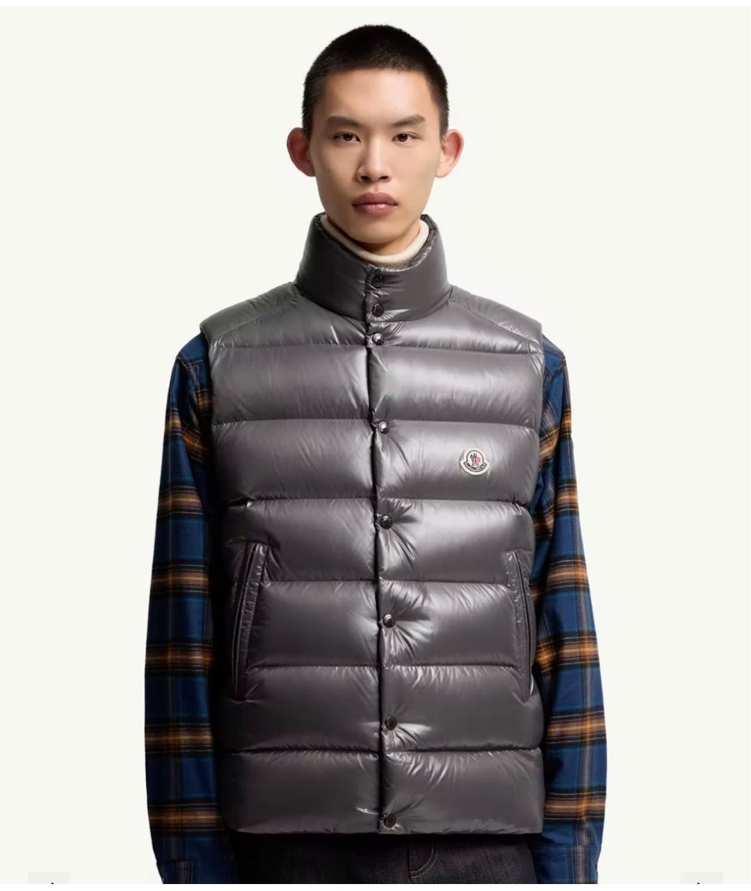 MONCLER Серый полиэстеровый жилет, фото 3