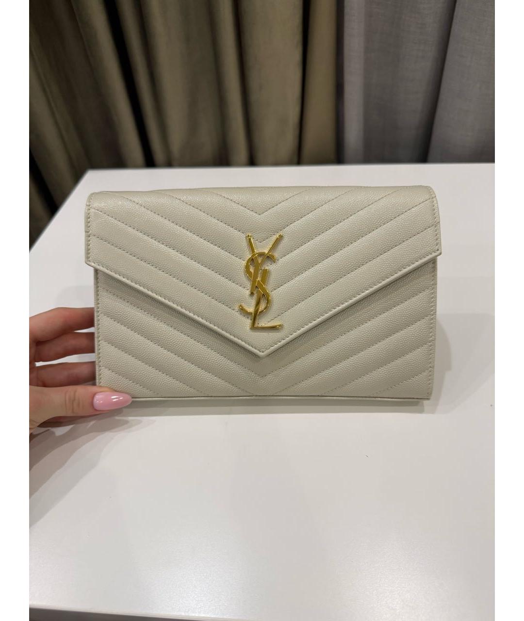 SAINT LAURENT Бежевая кожаная сумка через плечо, фото 8