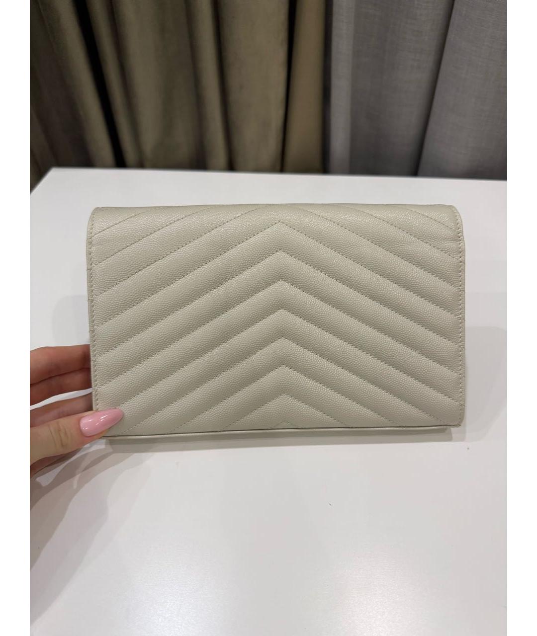 SAINT LAURENT Бежевая кожаная сумка через плечо, фото 5