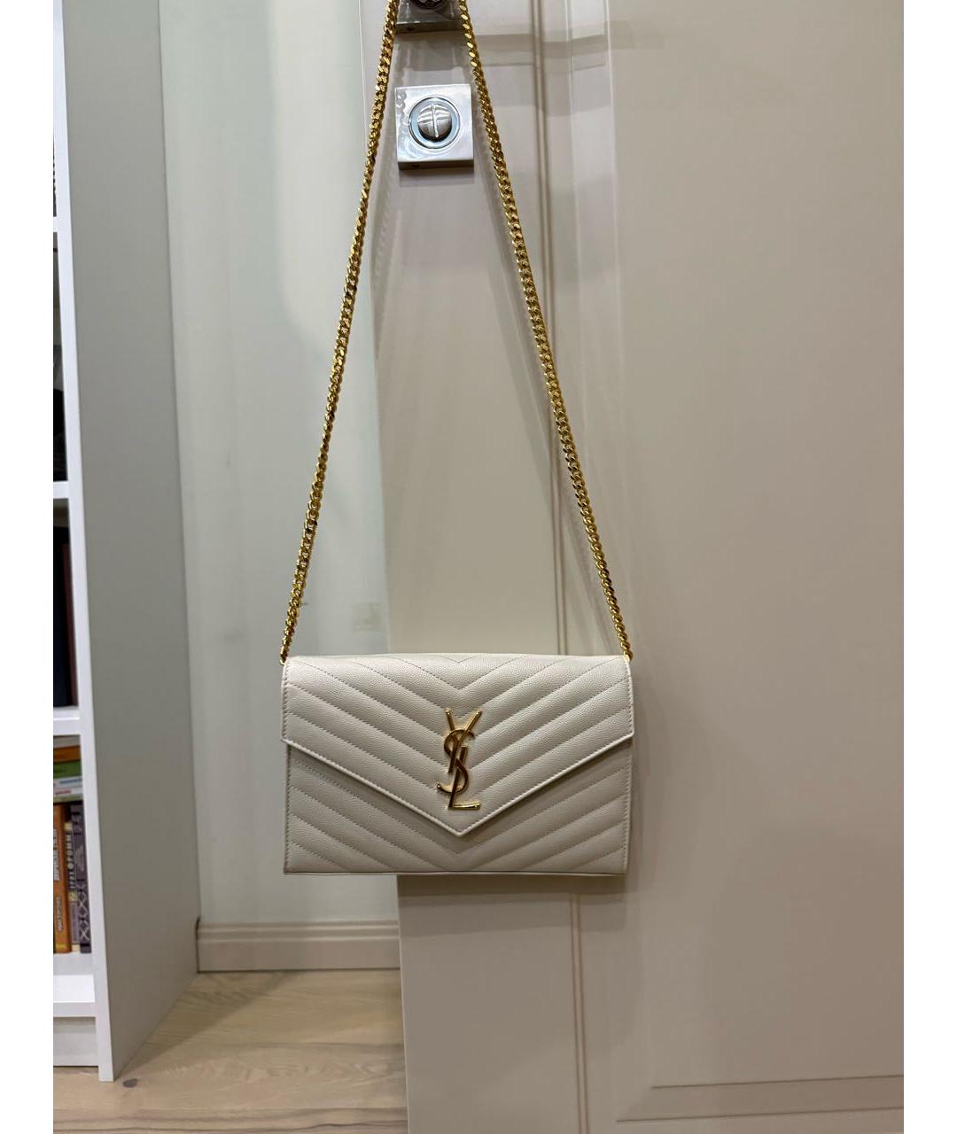 SAINT LAURENT Бежевая кожаная сумка через плечо, фото 2