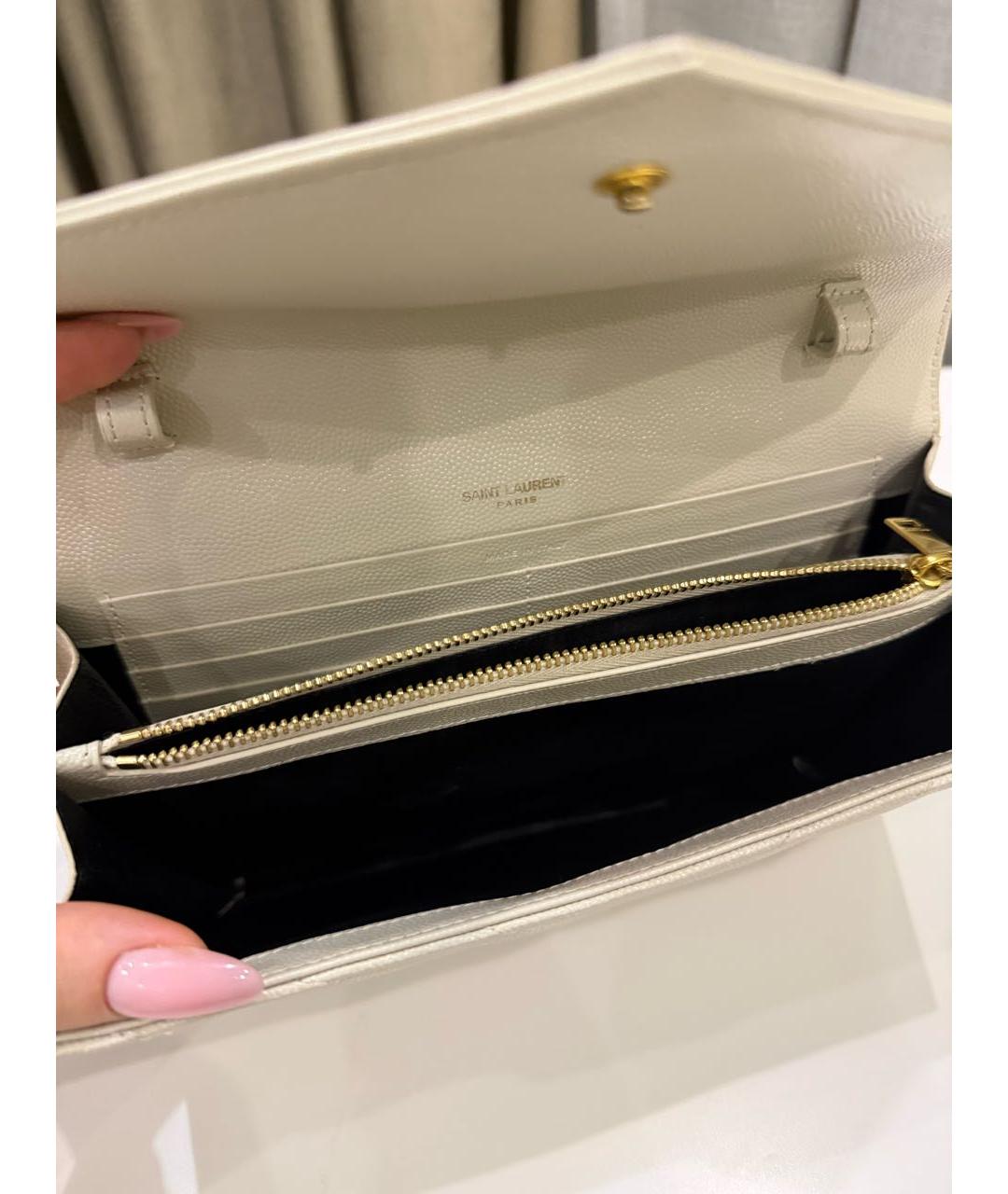 SAINT LAURENT Бежевая кожаная сумка через плечо, фото 4