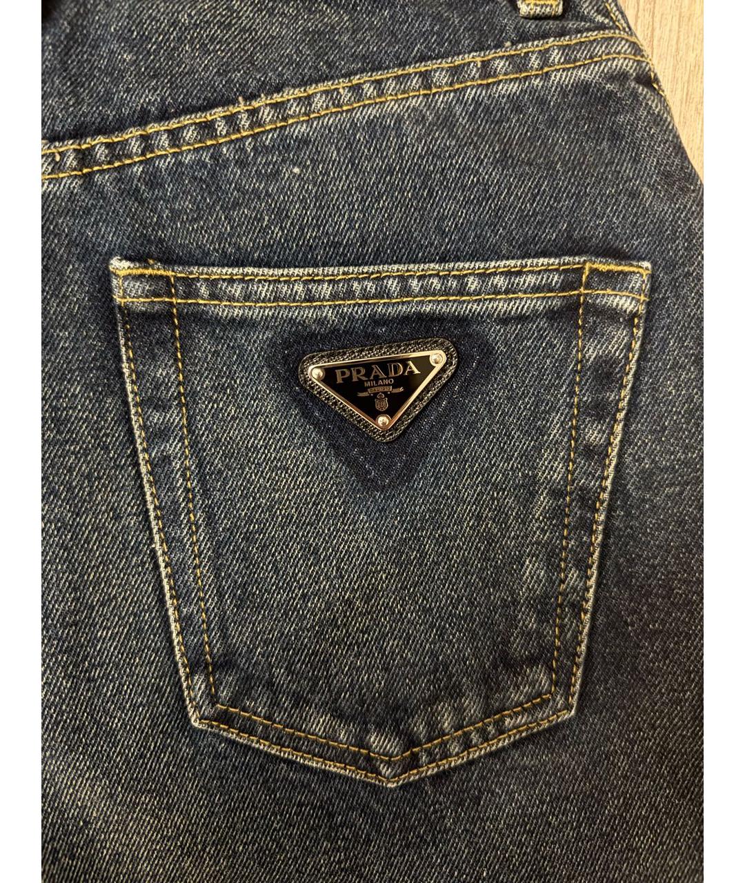 PRADA Темно-синие хлопковые прямые джинсы, фото 4