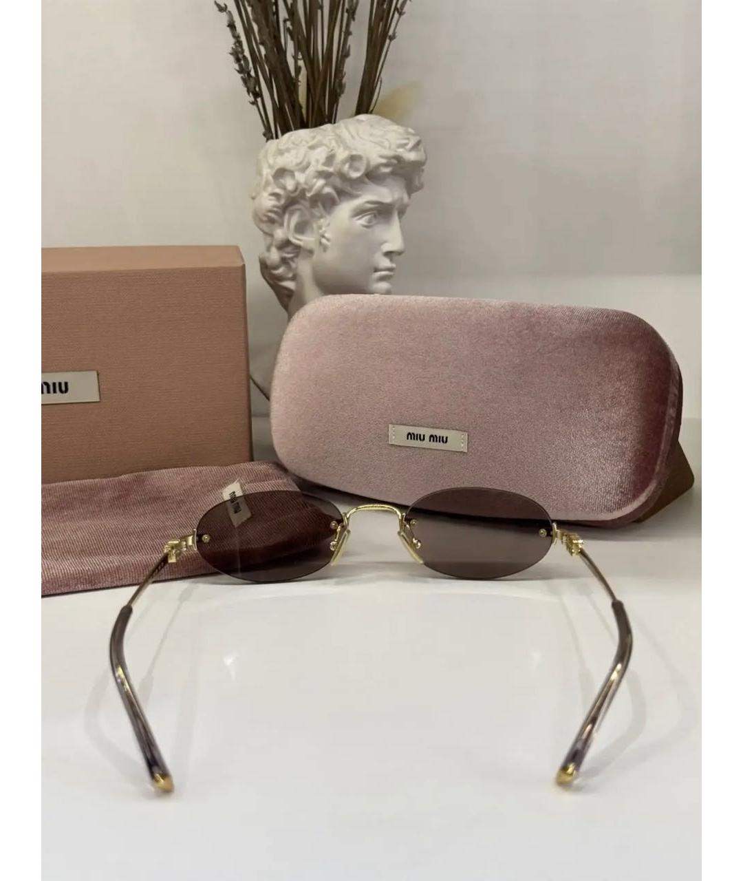 MIU MIU Золотые металлические солнцезащитные очки, фото 6