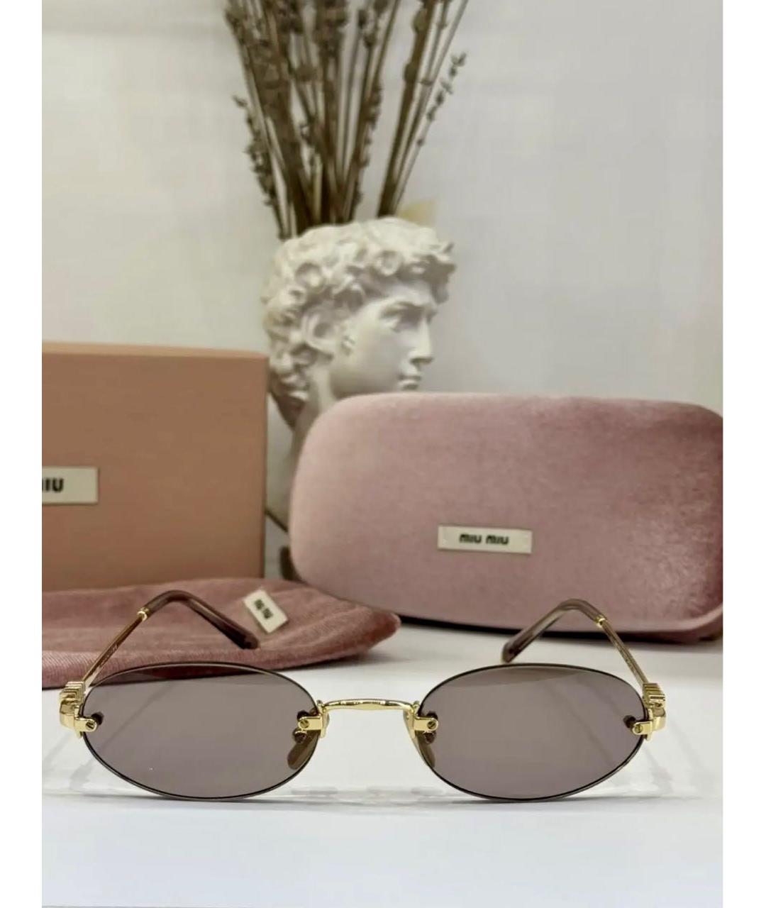 MIU MIU Золотые металлические солнцезащитные очки, фото 8
