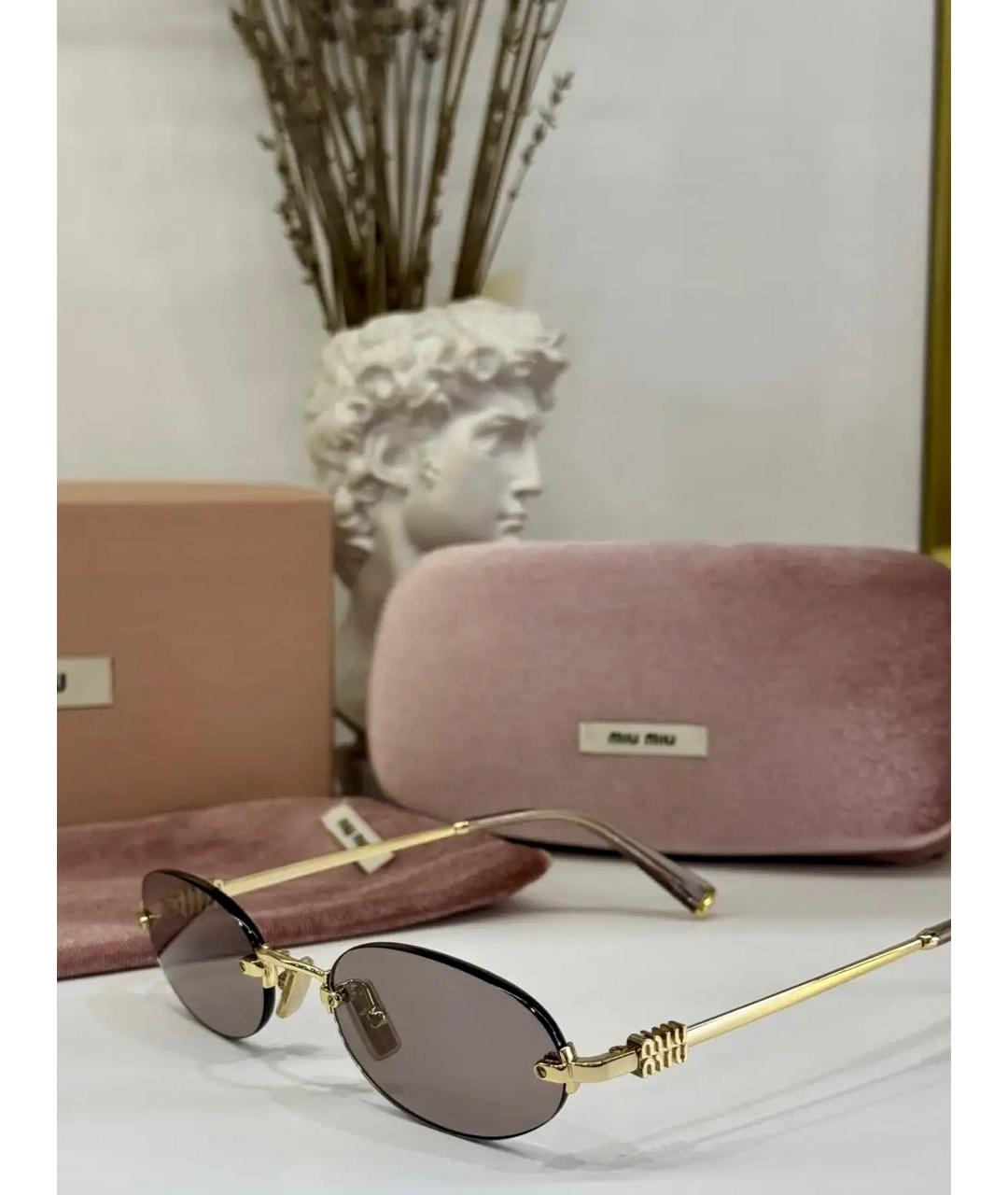 MIU MIU Золотые металлические солнцезащитные очки, фото 2