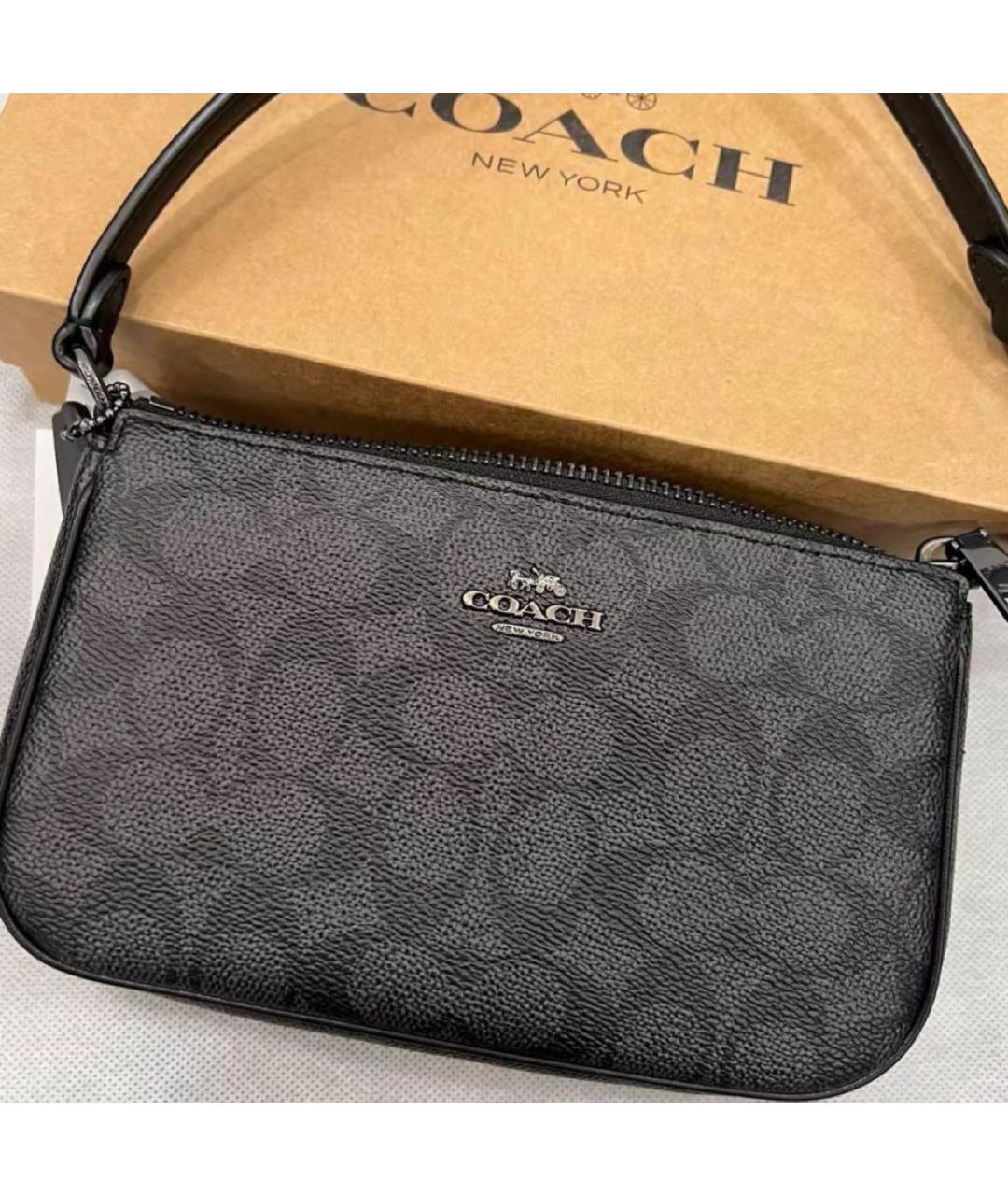 COACH Антрацитовая сумка через плечо из искусственной кожи, фото 7