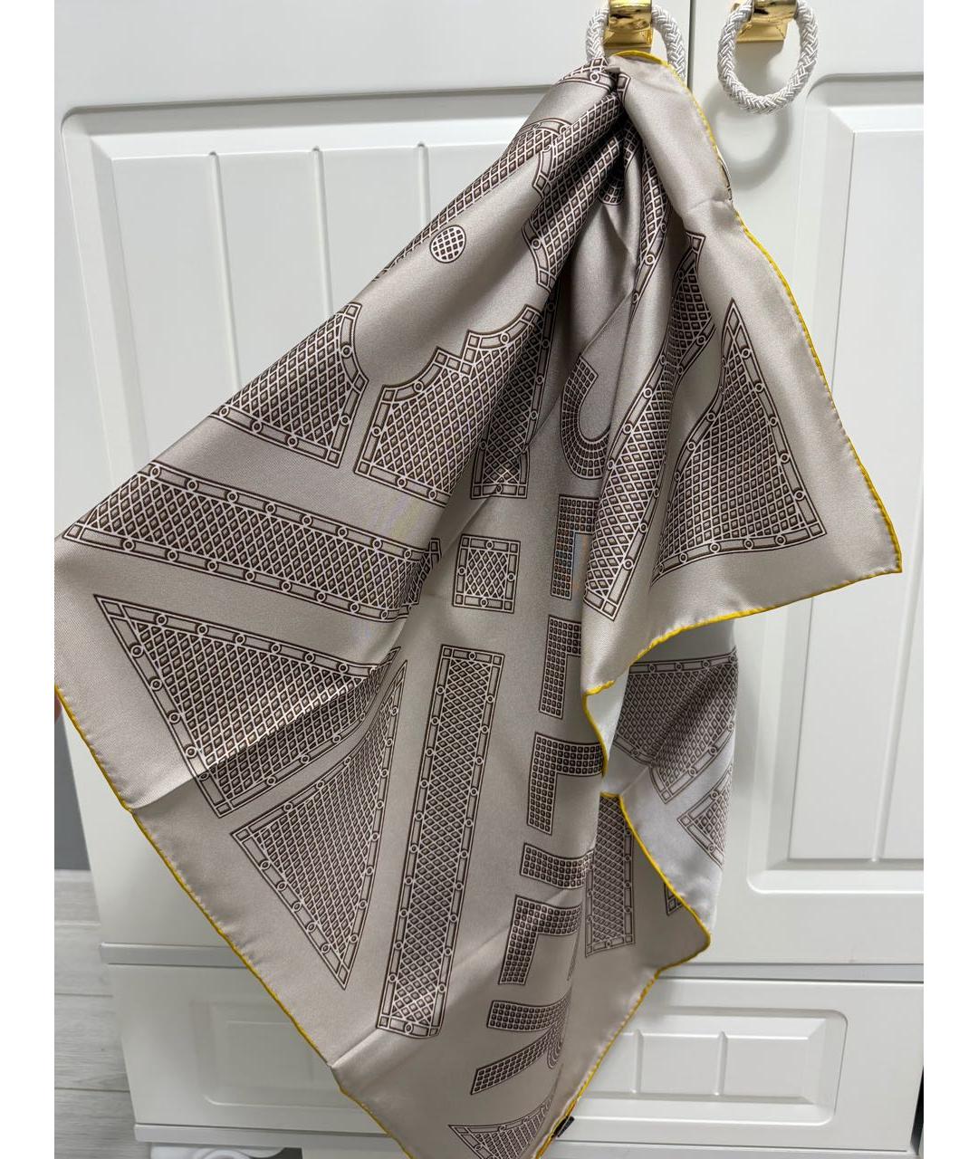 HERMES Бежевый шелковый платок, фото 2