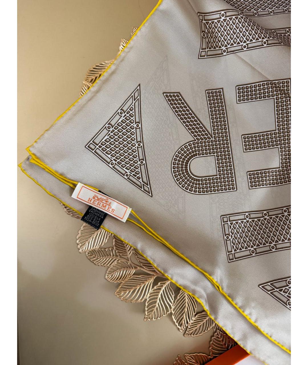 HERMES Бежевый шелковый платок, фото 3