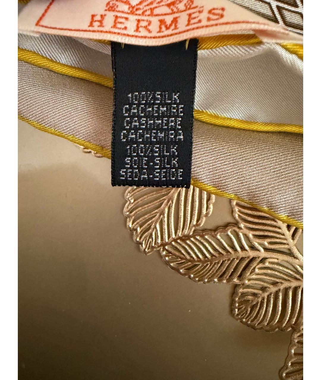 HERMES Бежевый шелковый платок, фото 4