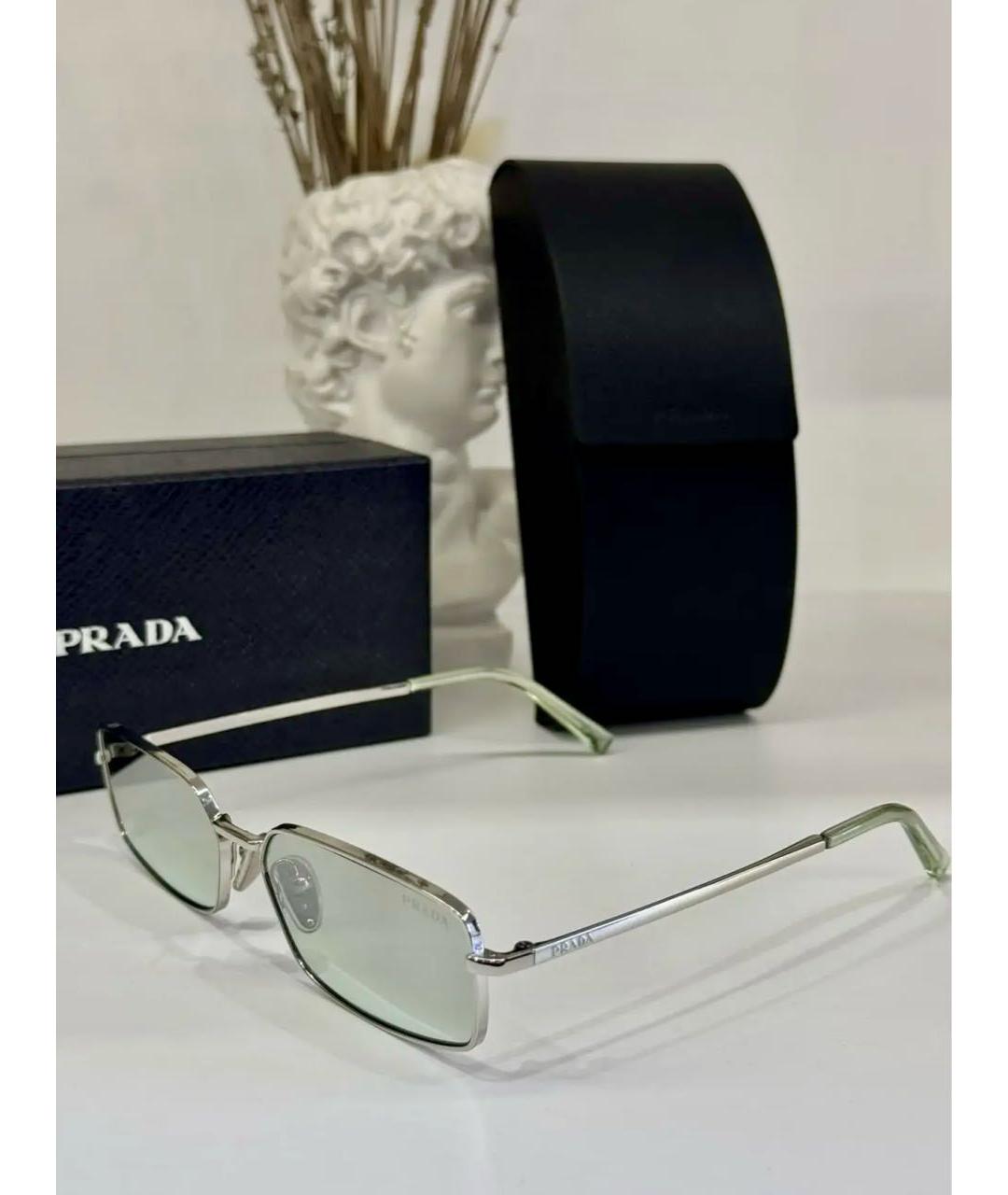 PRADA Серебряные металлические солнцезащитные очки, фото 4