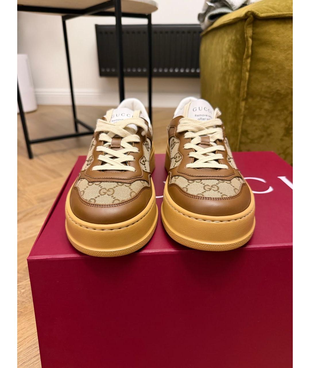 GUCCI Коричневые кожаные кеды, фото 2