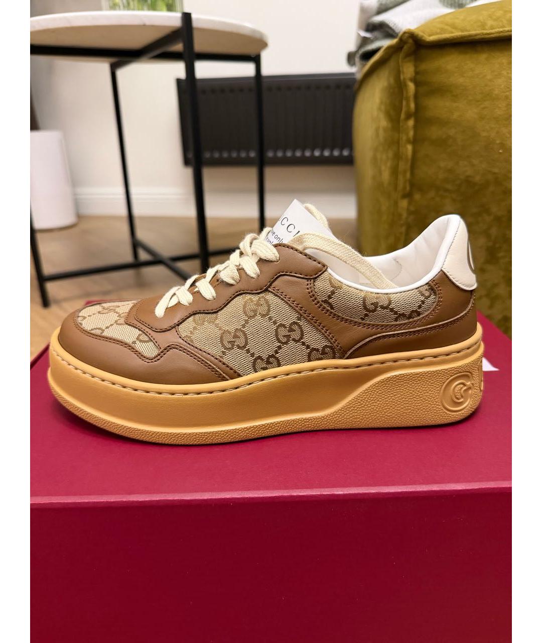 GUCCI Коричневые кожаные кеды, фото 7