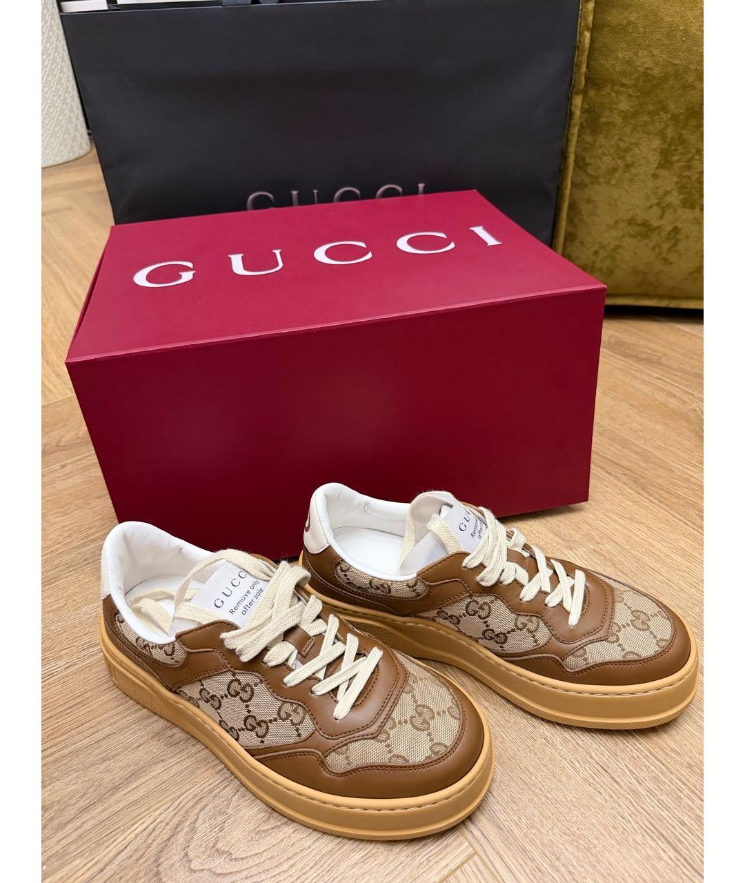 GUCCI Коричневые кожаные кеды, фото 5