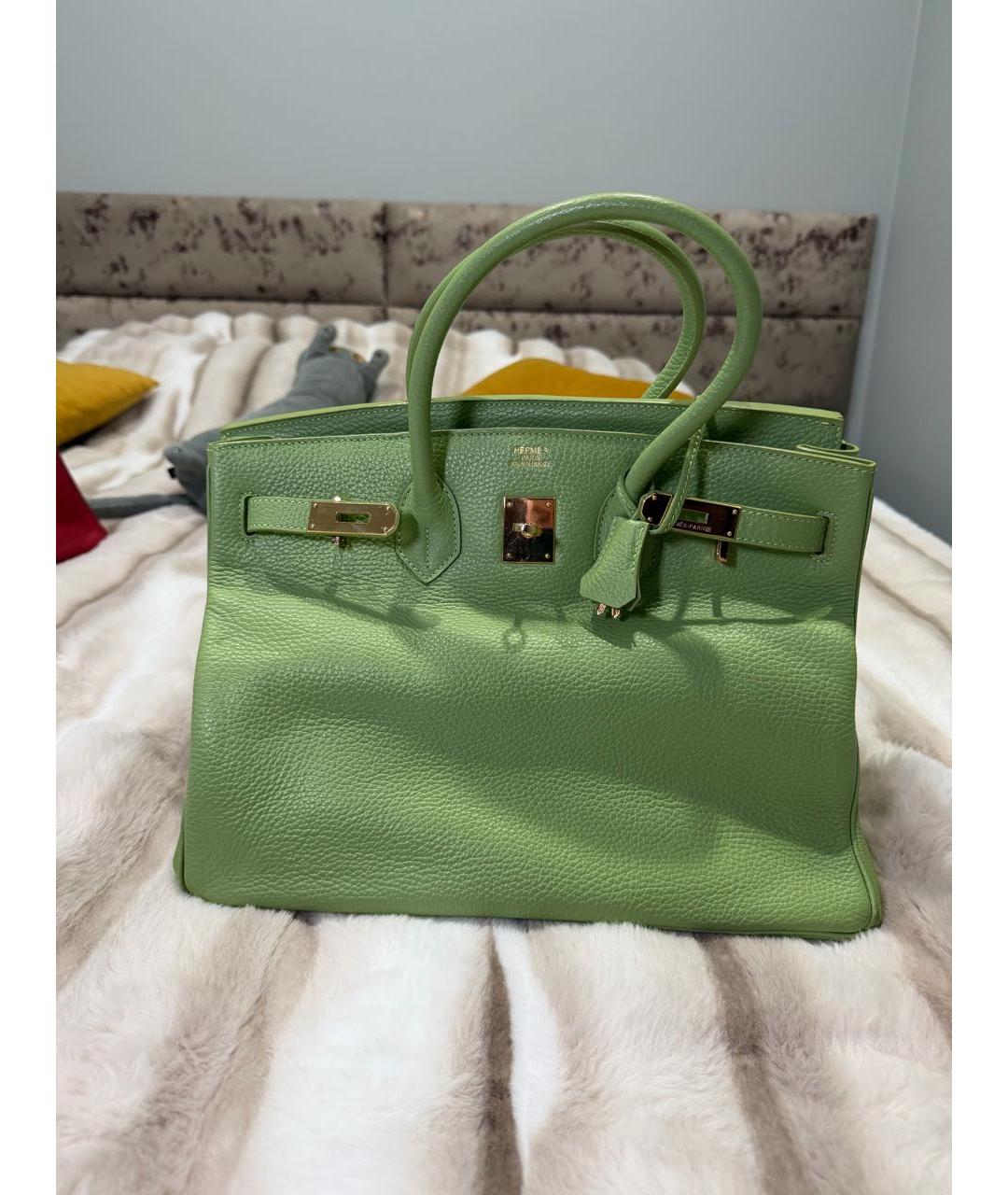 HERMES Салатовая кожаная сумка с короткими ручками, фото 8