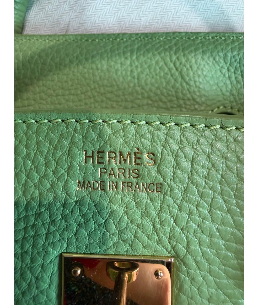 HERMES Салатовая кожаная сумка с короткими ручками, фото 5