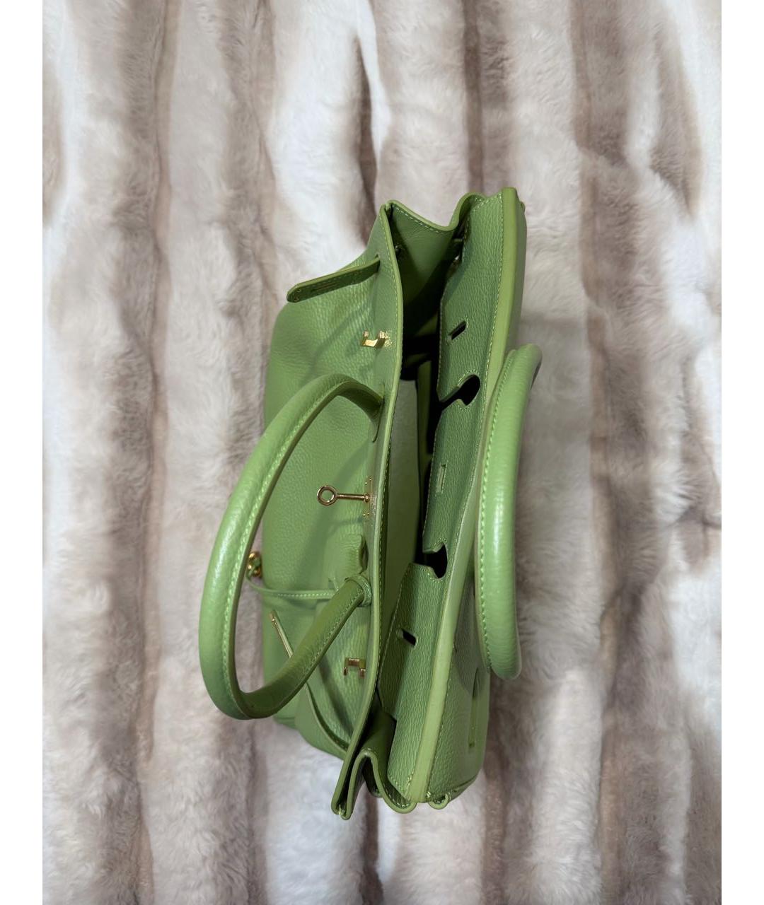 HERMES Салатовая кожаная сумка с короткими ручками, фото 4