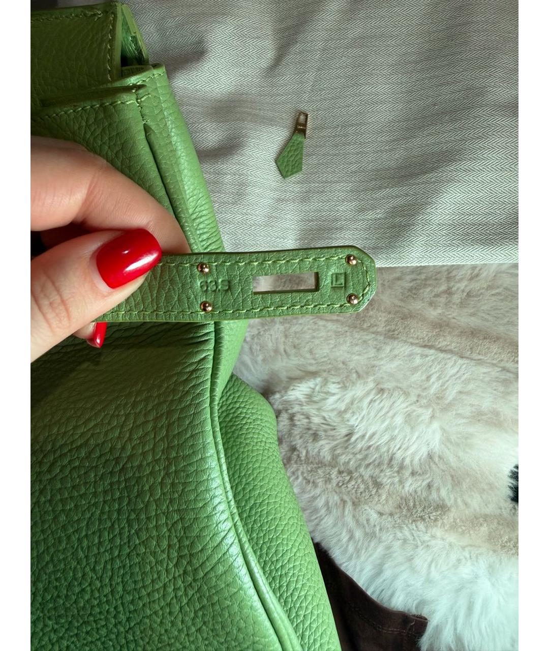 HERMES Салатовая кожаная сумка с короткими ручками, фото 6
