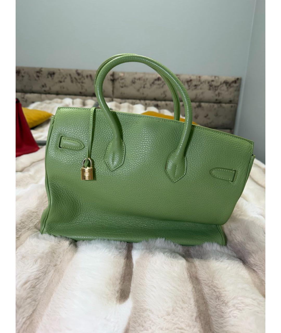 HERMES Салатовая кожаная сумка с короткими ручками, фото 3