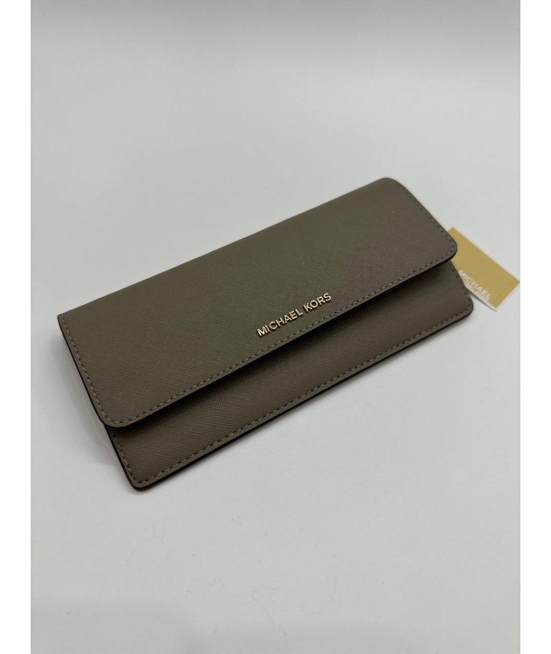 MICHAEL KORS Бежевый кожаный кошелек, фото 3