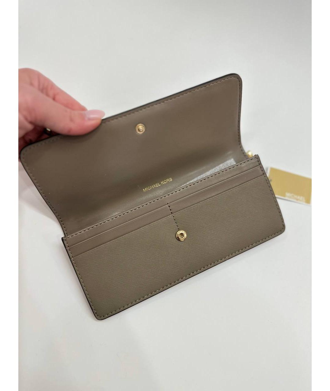 MICHAEL KORS Бежевый кожаный кошелек, фото 4