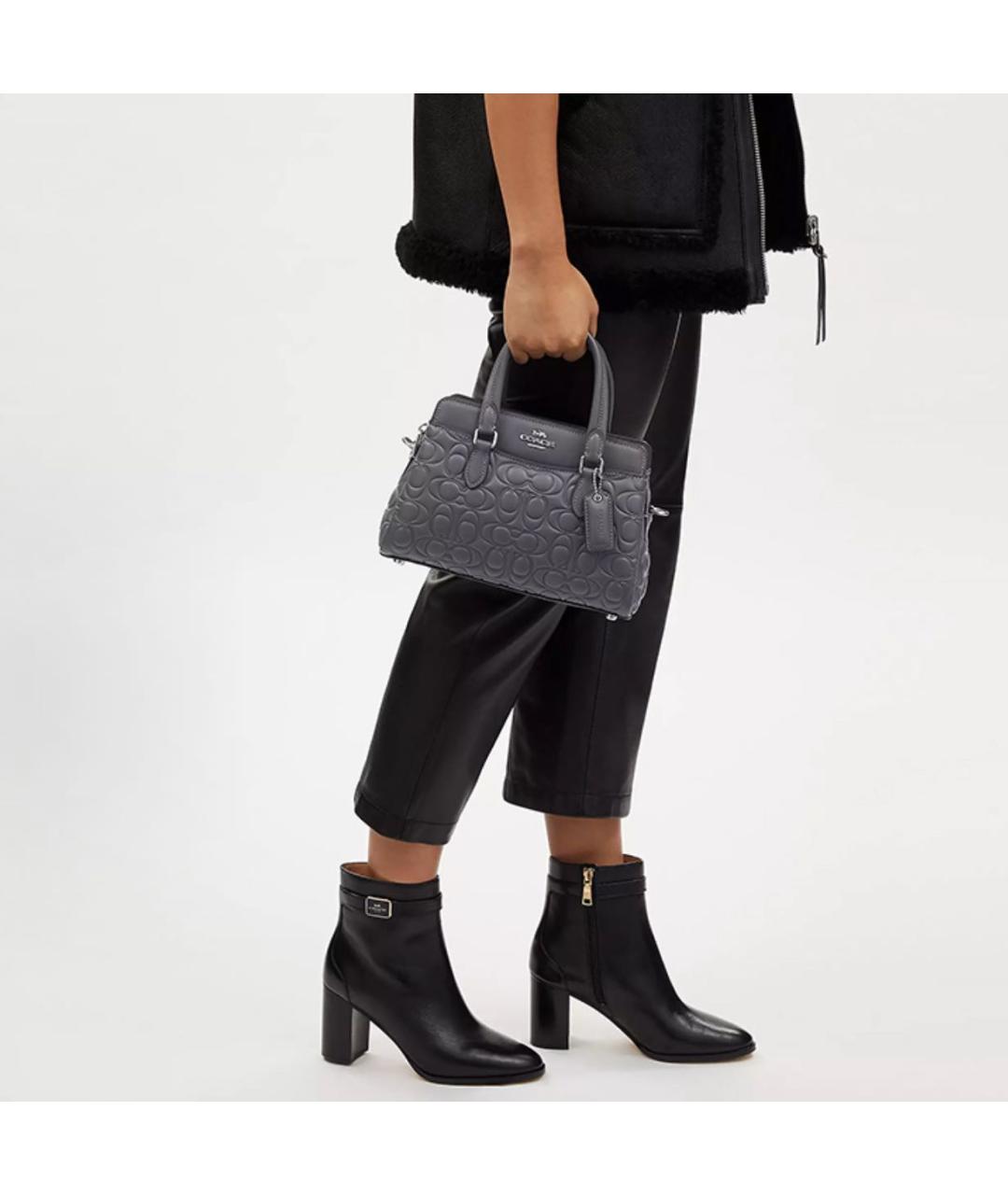 COACH Серая кожаная сумка с короткими ручками, фото 4