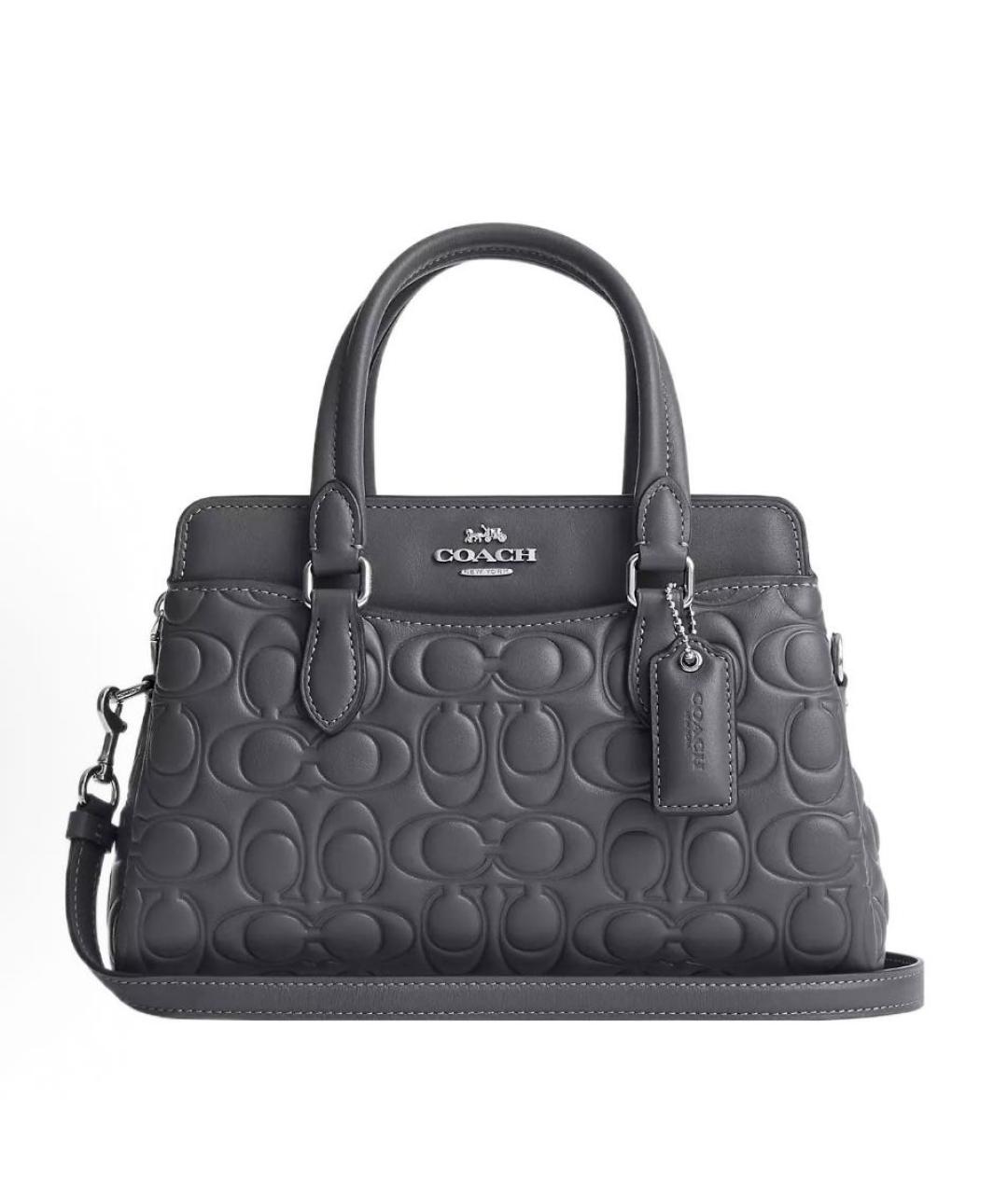 COACH Серая кожаная сумка с короткими ручками, фото 7