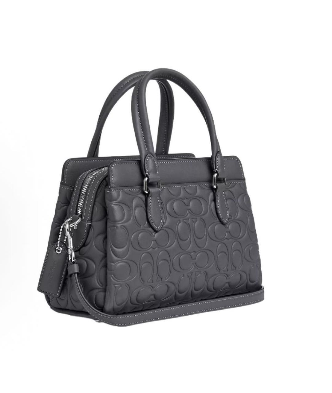 COACH Серая кожаная сумка с короткими ручками, фото 2