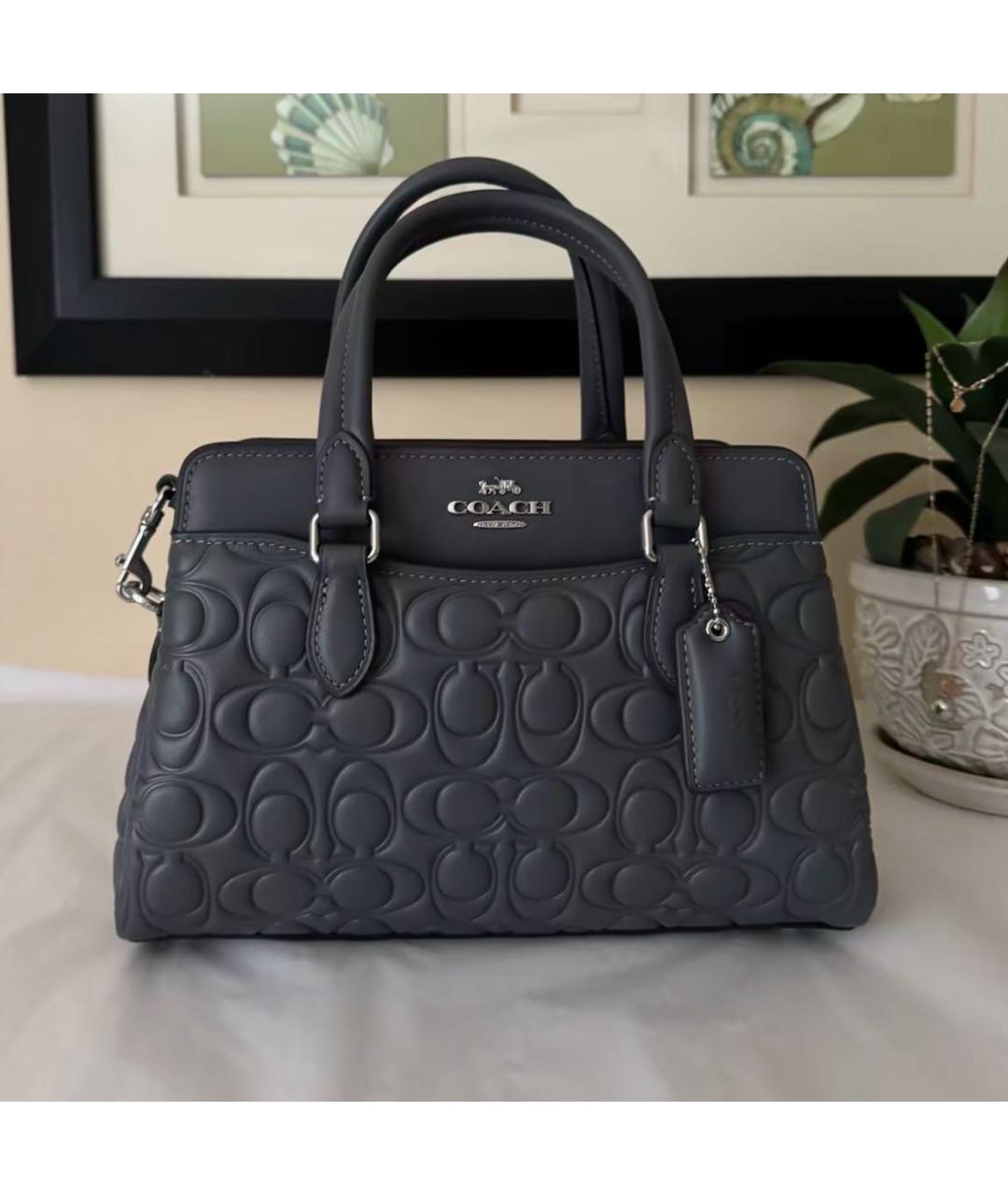 COACH Серая кожаная сумка с короткими ручками, фото 6