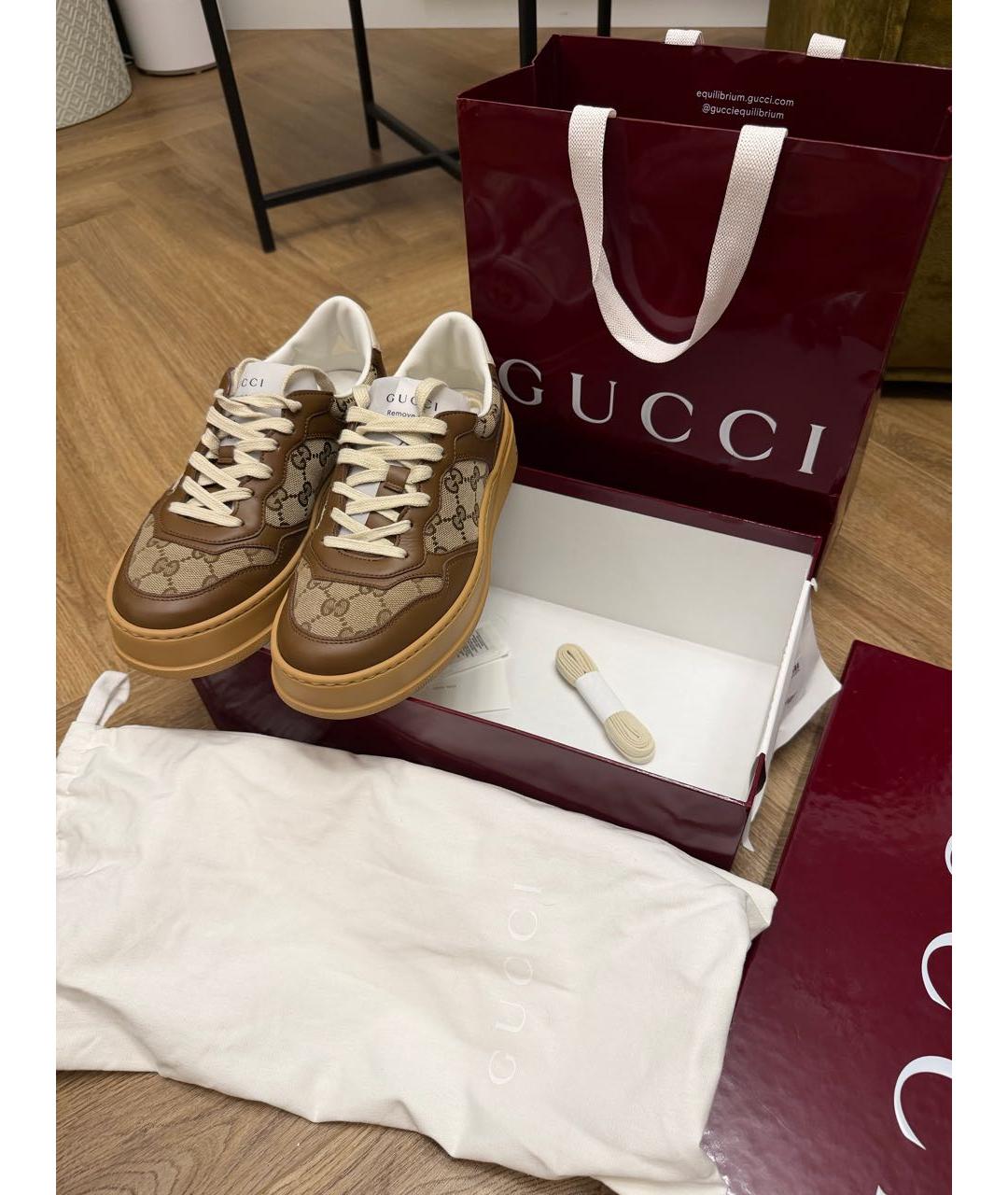 GUCCI Коричневые кожаные кеды, фото 8