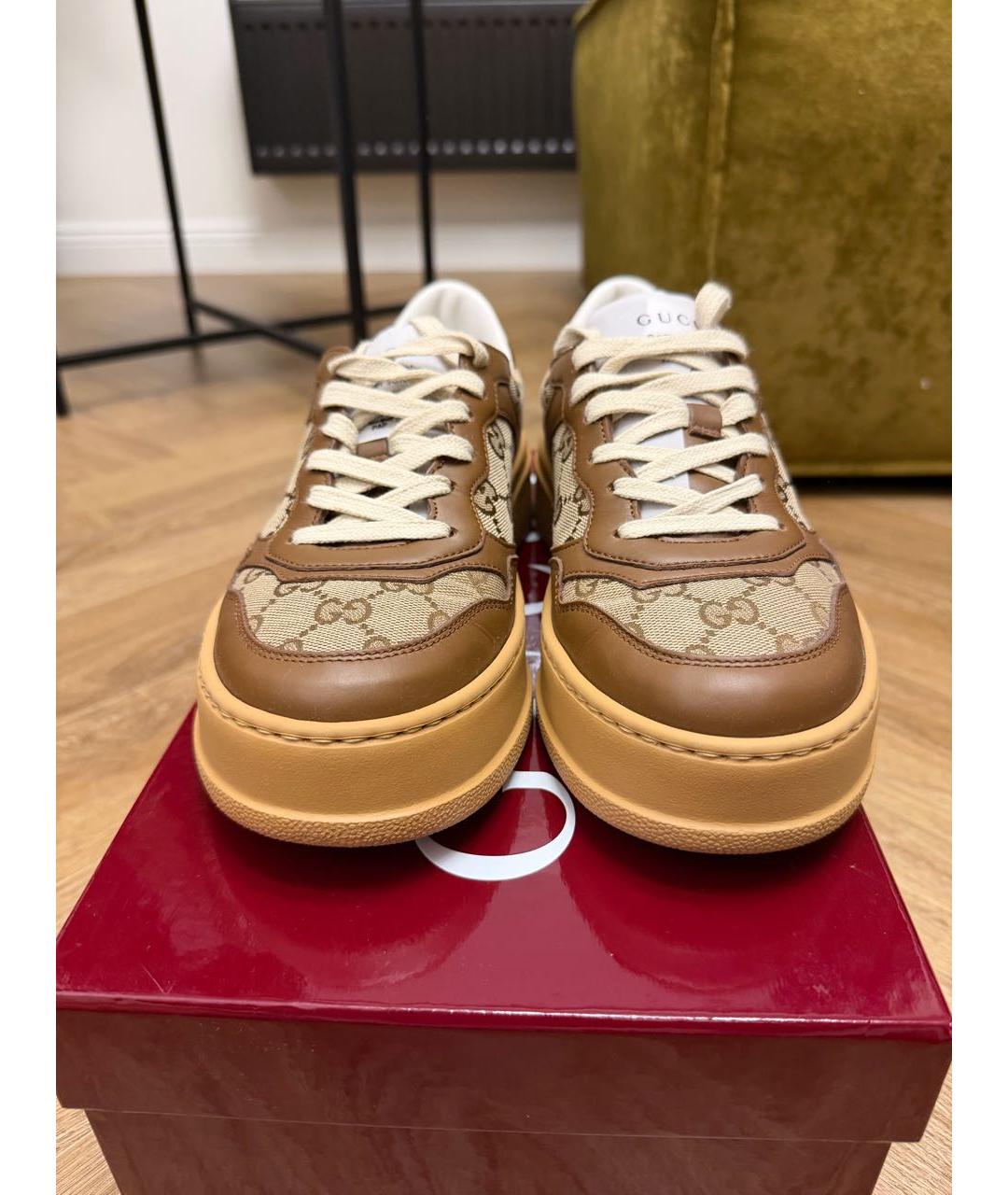 GUCCI Коричневые кожаные кеды, фото 2