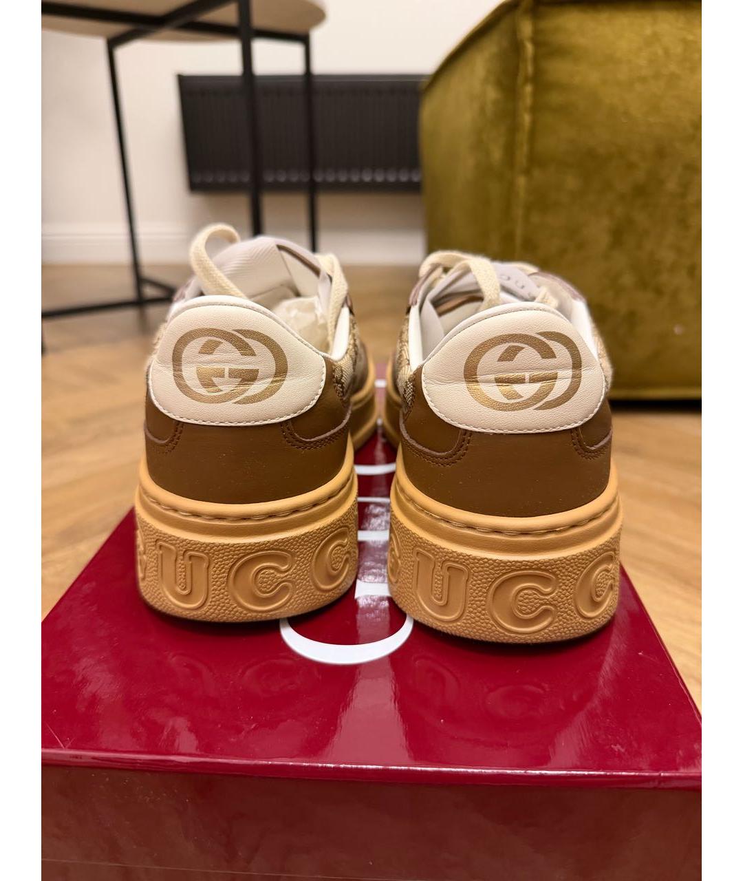 GUCCI Коричневые кожаные кеды, фото 4