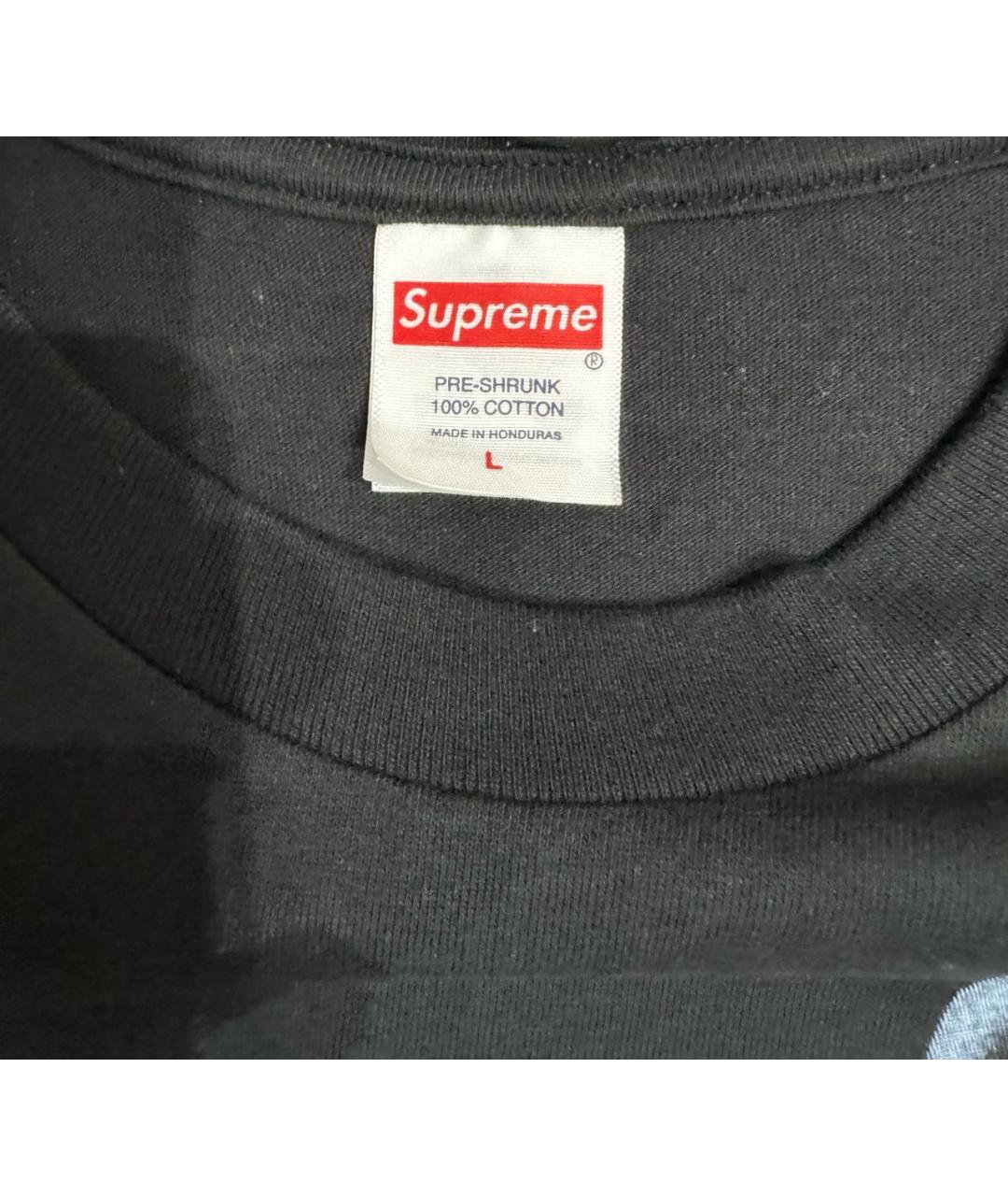 SUPREME Черная хлопковая футболка, фото 3