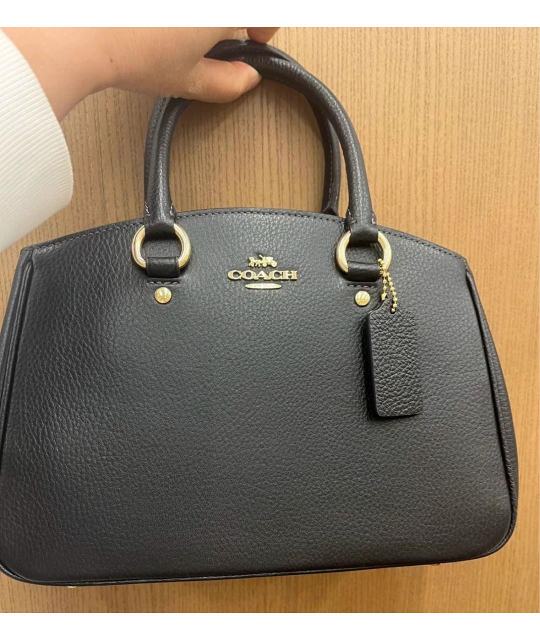 COACH Черная кожаная сумка с короткими ручками, фото 6