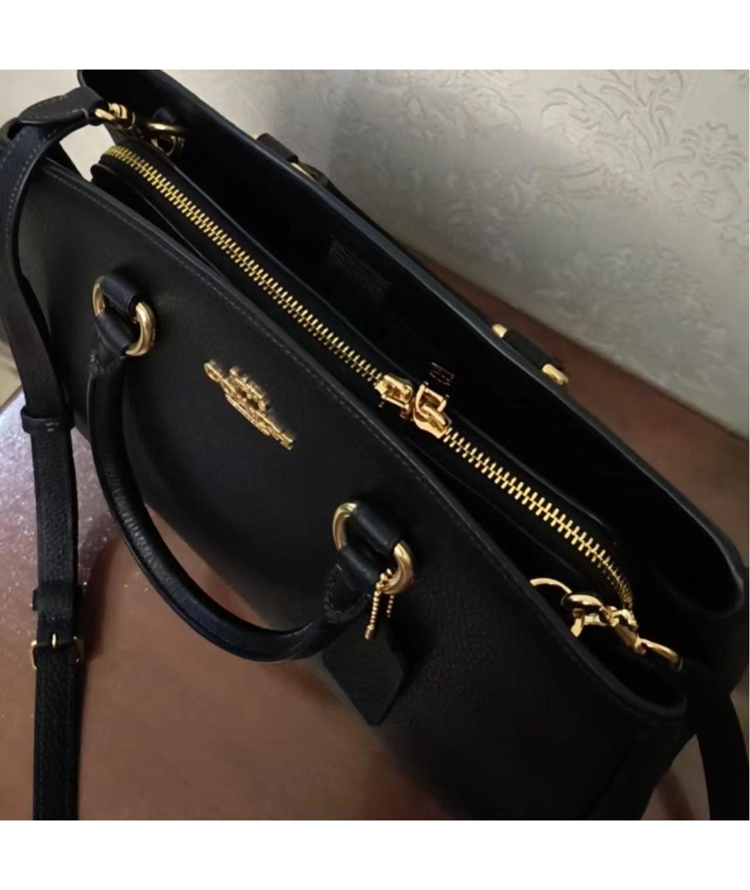 COACH Черная кожаная сумка с короткими ручками, фото 8