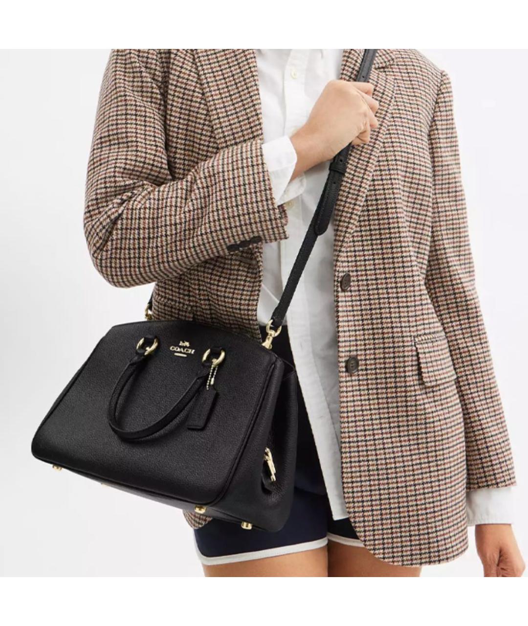 COACH Черная кожаная сумка с короткими ручками, фото 4