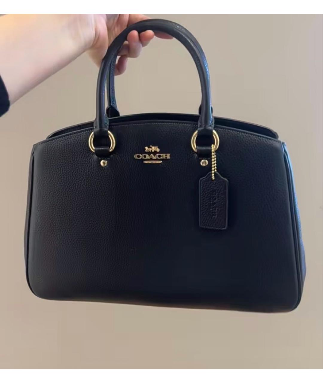 COACH Черная кожаная сумка с короткими ручками, фото 7