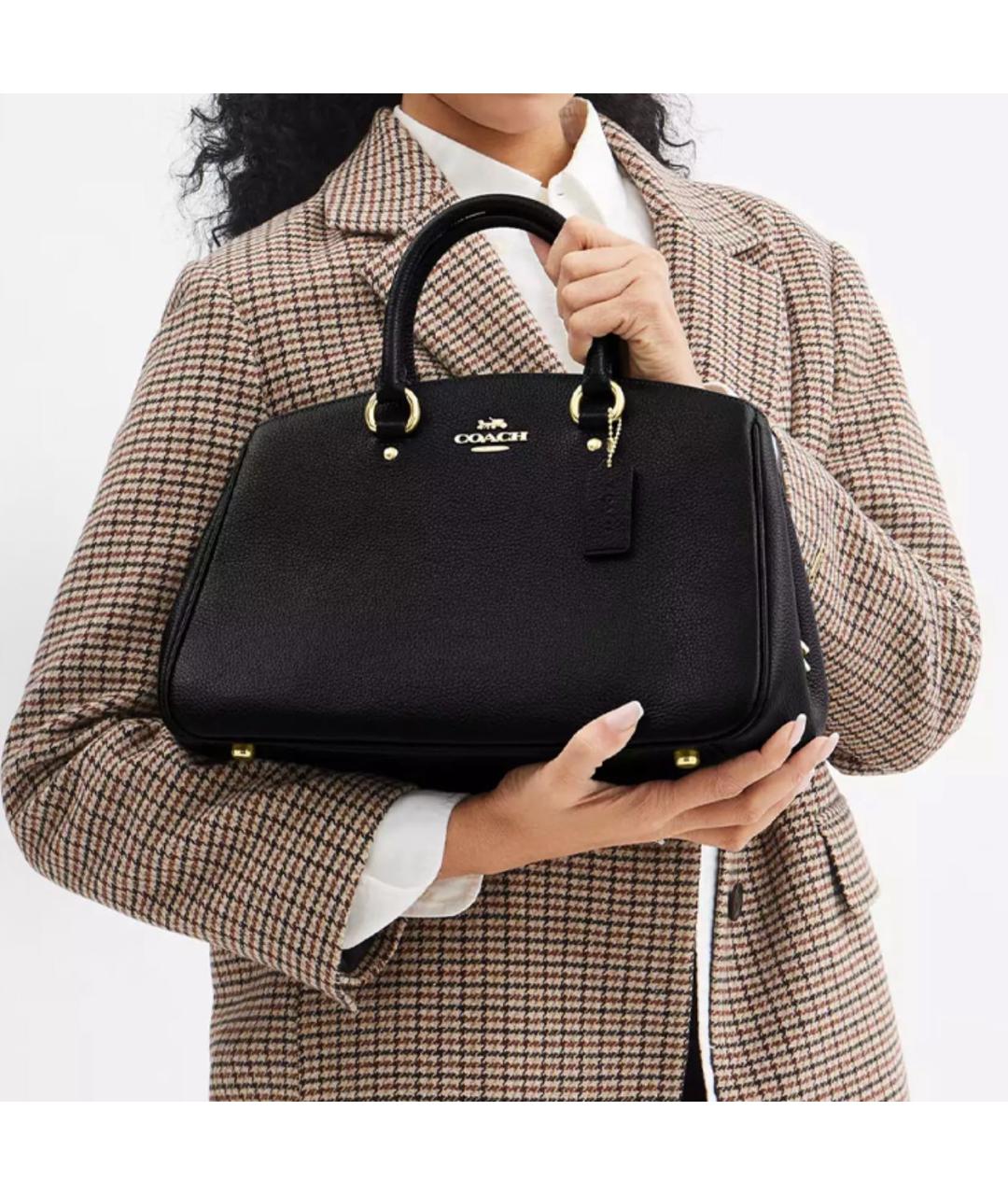 COACH Черная кожаная сумка с короткими ручками, фото 5