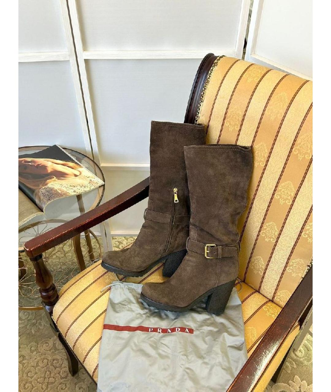 PRADA Коричневые замшевые сапоги, фото 2